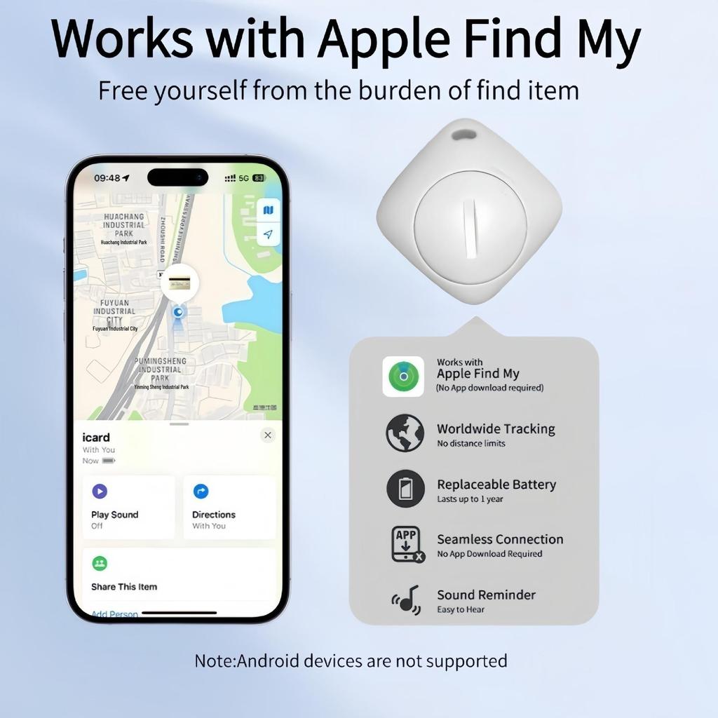 FindMy Smart Bluetooth Anti-Lost Locator for iOS - Pet & Device Tracker with Long Battery Life