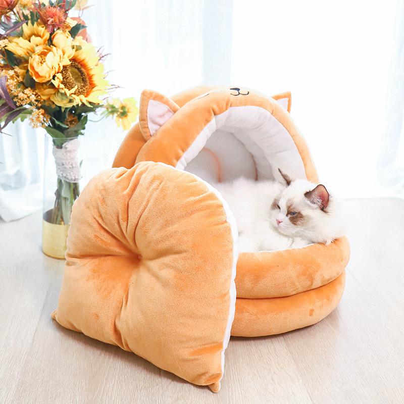 Новое полуоткрытое гнездо для домашних животных L-образной формы с бархатным и утолщенным покрытием для кошек породы сиба-ину для маленьких и средних собак
