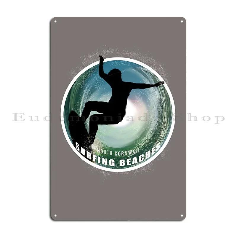 Surfing Beaches North Cornwall Metal Plaque Poster Designing Designing Wall Decor Designing Pub Tin Sign Poster