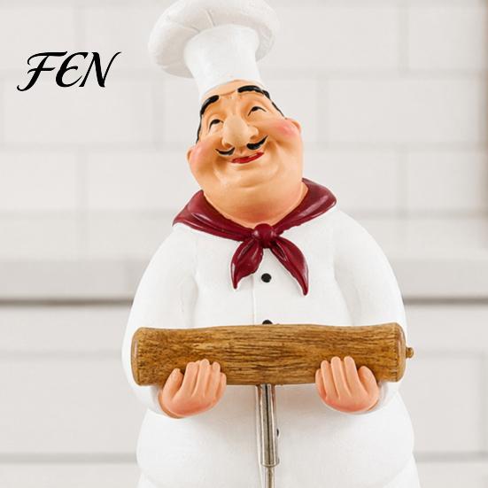 Kitchen Countertop Decor Chef Figurine, Resin Table Decoration, Funny Statue with Figurine Seasoning Bottle/Bottle Opener/Message Board for Shelf Home