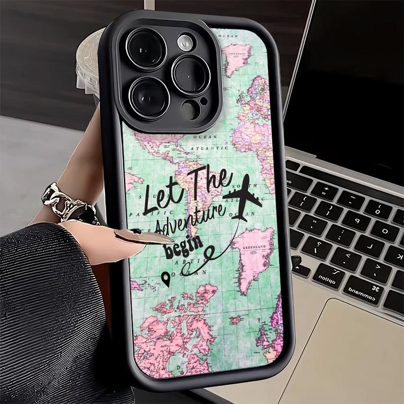 Чехол для телефона iPhone 17 Air 16E 15 16 Pro Max Карта путешествий Художественный узор Чехол 14 Plus 13 12 Mini Мягкий силиконовый Fundas