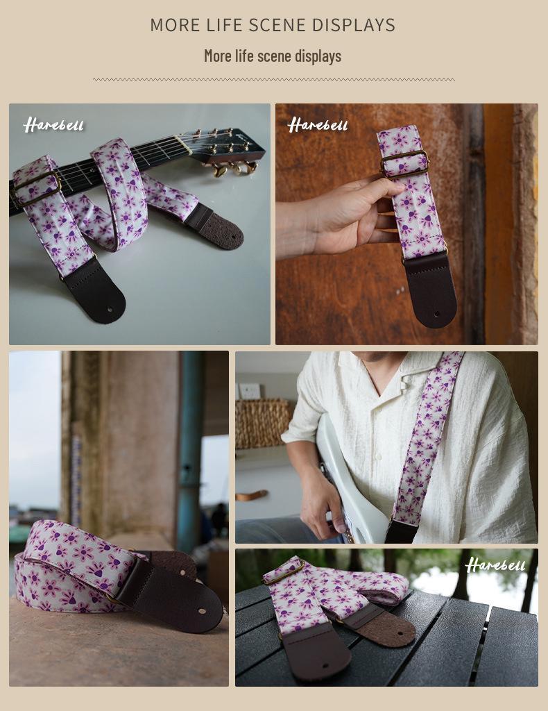 Spot Purple Paw Print Cotton Guitar Strap with Retro Buckle