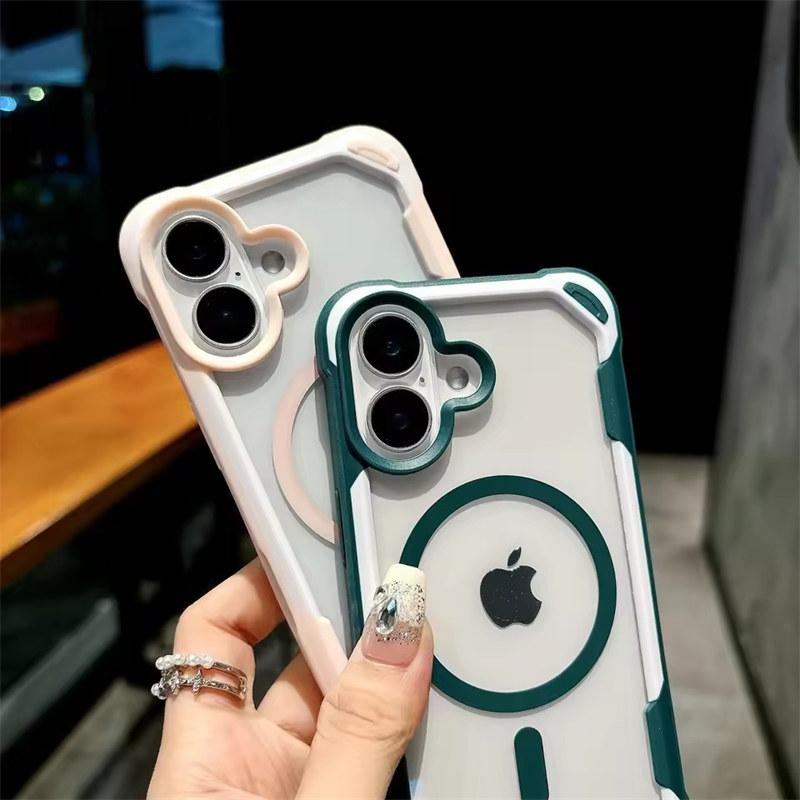 Для Magsafe Magnetic Shockproof Armor Case для iPhone 16 15 14 13 12 11 Pro Max Plus Прозрачный жесткий гибридный бампер задняя крышка