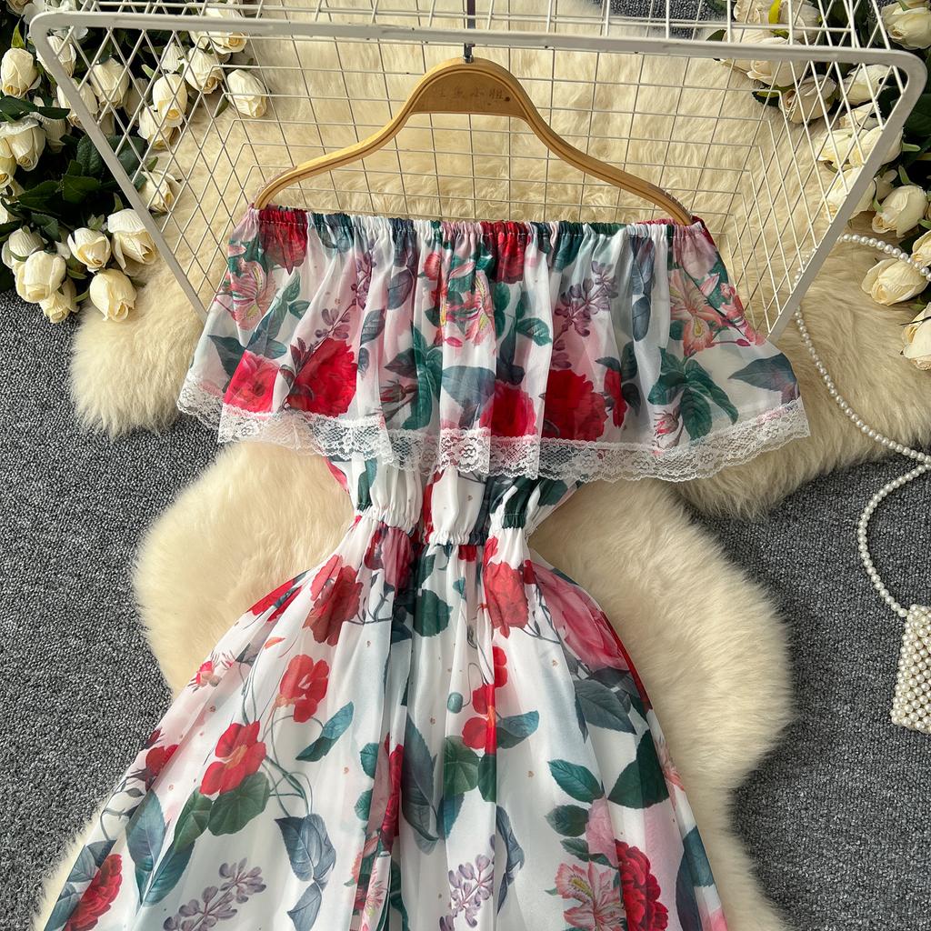 Высококачественное цветочное пляжное макси-платье для женщин с разрезом по горловине, эластичное отпускное шифоновое платье А-силуэта с кружевным принтом, длинный сарафан