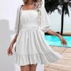 Summer Women Dresses Square Collar Bohemian RUFFLES Elastic Waist Above Knee Mini Dress Half Sleeves Pullover Mujer Vestidos