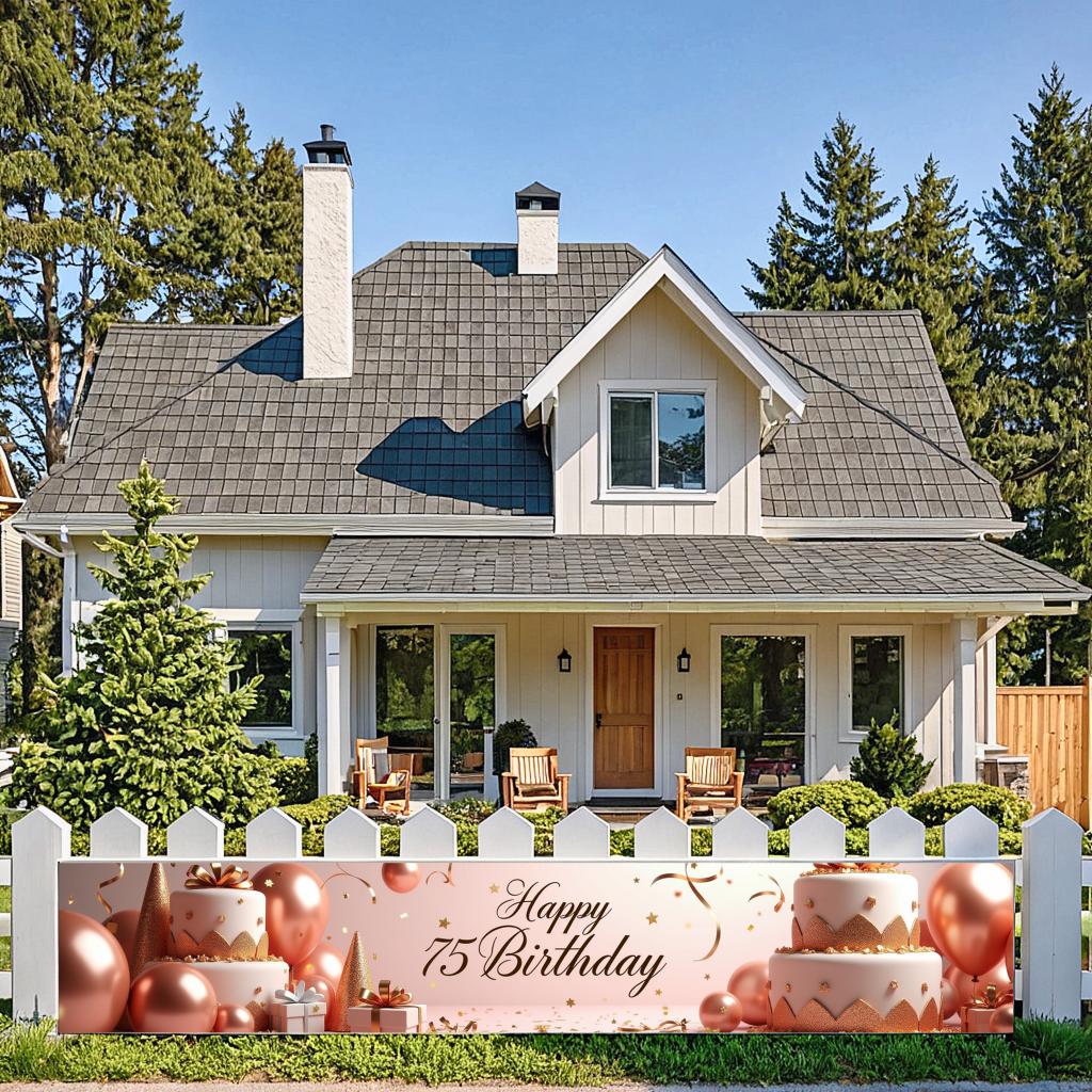 Happy Birthday 75th Banner Red Balloon Birthday Party Decoration Photography Background Props Birthday Cake Backdrop Supplies