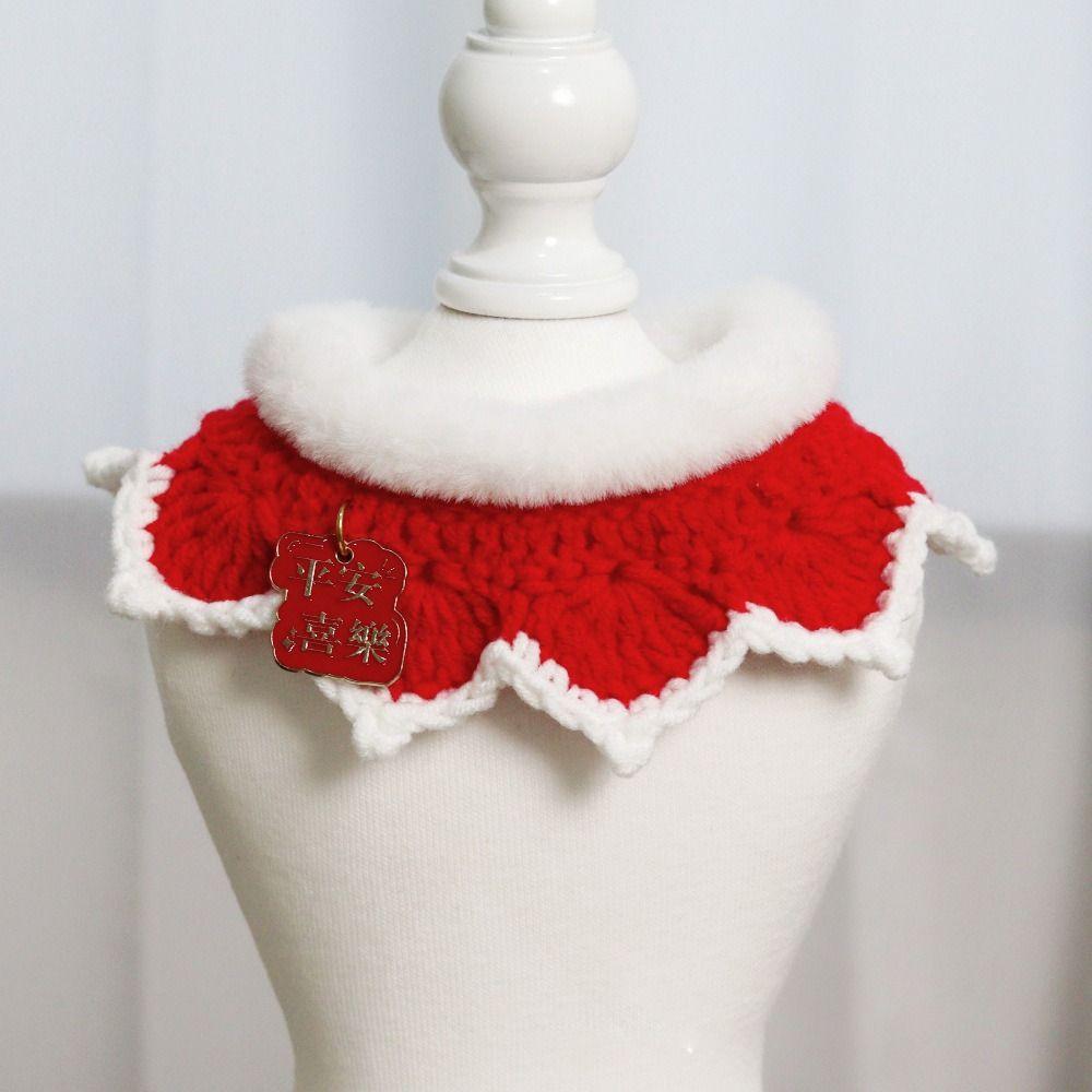 Chinese-style New Year Knitted Pet Collar Adjustable Length Pet Bib Festive Cat Tie  for Cats Puppy