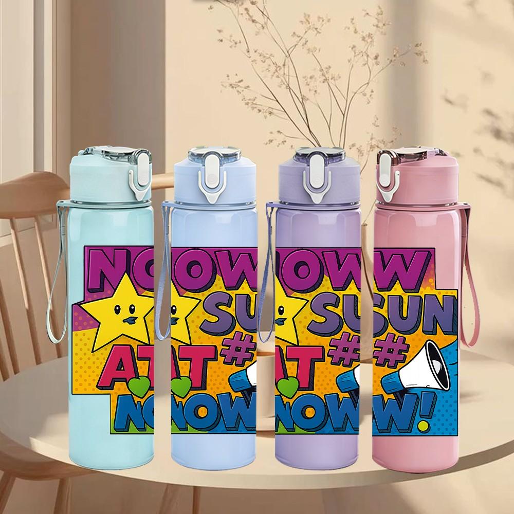 1PC Play Sun At Home Lettering 750ml Color Plastic Sports Water Bottle Leakproof Flip Straw Lid Suitable for Sports Office Home Use