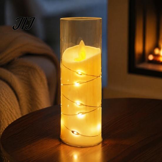 Decorative Led Lights for Home Decor Flameless LED Candles, Battery Operated Acrylic Pillar Candles with Embedded Tea Living Room String, Flickering