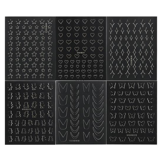 6Pcs Nail Art Stencil Stickers French Line DIY Manicure Tools Stencil Stickers for Creative Wavy Oblique Spray Designs