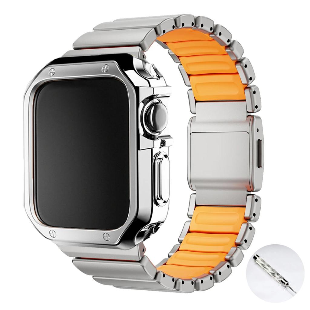 Титановый силиконовый магнитный ремешок для Apple Watch Ultra 3/2 49 мм Серии 11 10 46 мм Металлический ремешок для Iwatch 9 8 7 45 мм 6 SE 5 44 мм