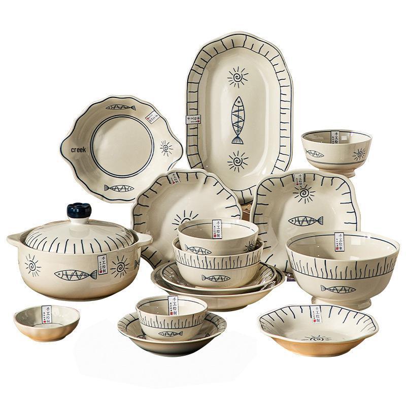 Japanese Ceramic Tableware Set: Rice Bowls, Plates, & Dishes for Restaurant Use