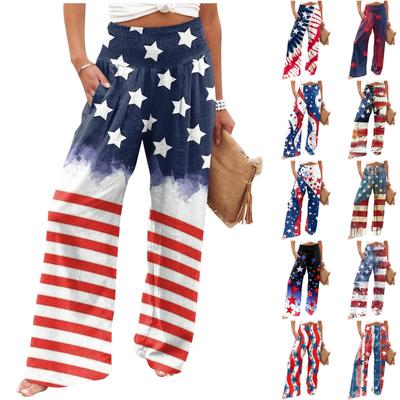 Женские летние эластичные брюки из хлопка и льна свободного кроя с принтом ко Дню независимости