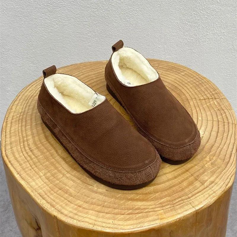 Fashion 2024 Winter New Pure Wool Genuine Leather Warm Shoes Flat Bottomed Soft Cowhide Thickened Women's Cotton Shoes