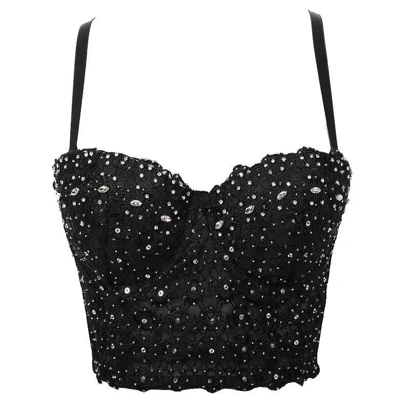 Укороченные топы yushutiff, кружевной женский корсет со стразами, летний бюстгальтер пуш-ап, укороченный бюстгальтер без косточек, женский бюстье, Femme Mujer, одежда