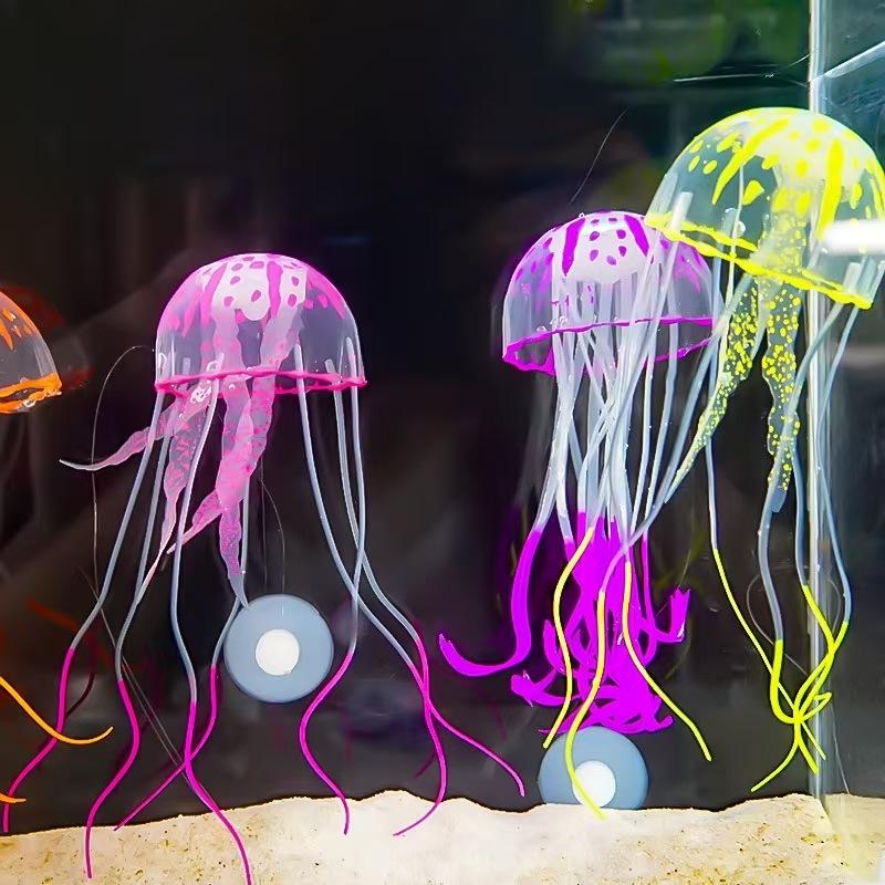 3 Pcs Glowing Jellyfish Aquarium Decoration Item Safe Silicone Aquarium Decoration Suitable For Various Fish Tanks