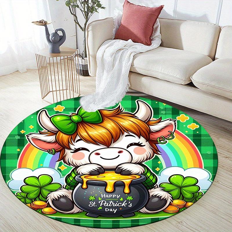 1pc Soft, Absorbent & Non Slip Happy calf Round Rug Soft Circle Rug for Living Room & Bedroom Decor, Chair Mats, and Unforgettable Home Gift