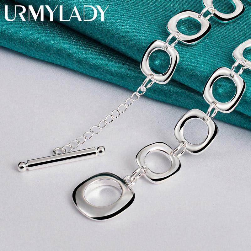 Квадратное кольцо из стерлингового серебра 925 пробы, 20-дюймовое ожерелье для женщин, модные очаровательные ювелирные изделия MN239