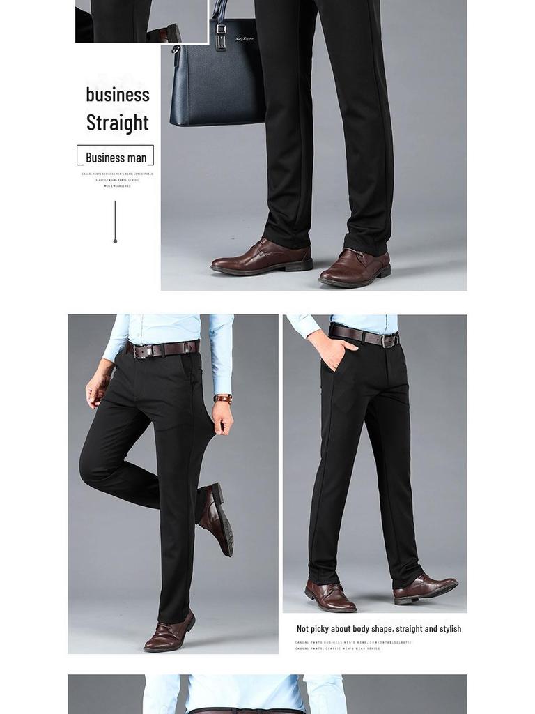Men's Elastic Knit Straight-Leg Casual Trousers for Spring, Autumn, and Winter