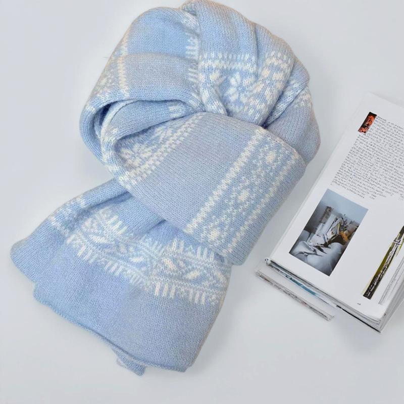 Шарф рождественский красный, двусторонний жаккардовый, в стиле Fair Isle, корейская атмосфера, универсальный осенне-зимний, высококачественный, для женщин