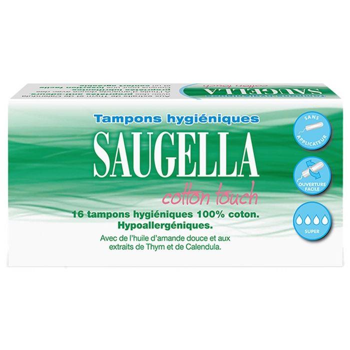 Tampons hygiéniques - SAUGELLA - Cotton Touch Super - Hypoallergénique - 16 unités - Sans applicateur