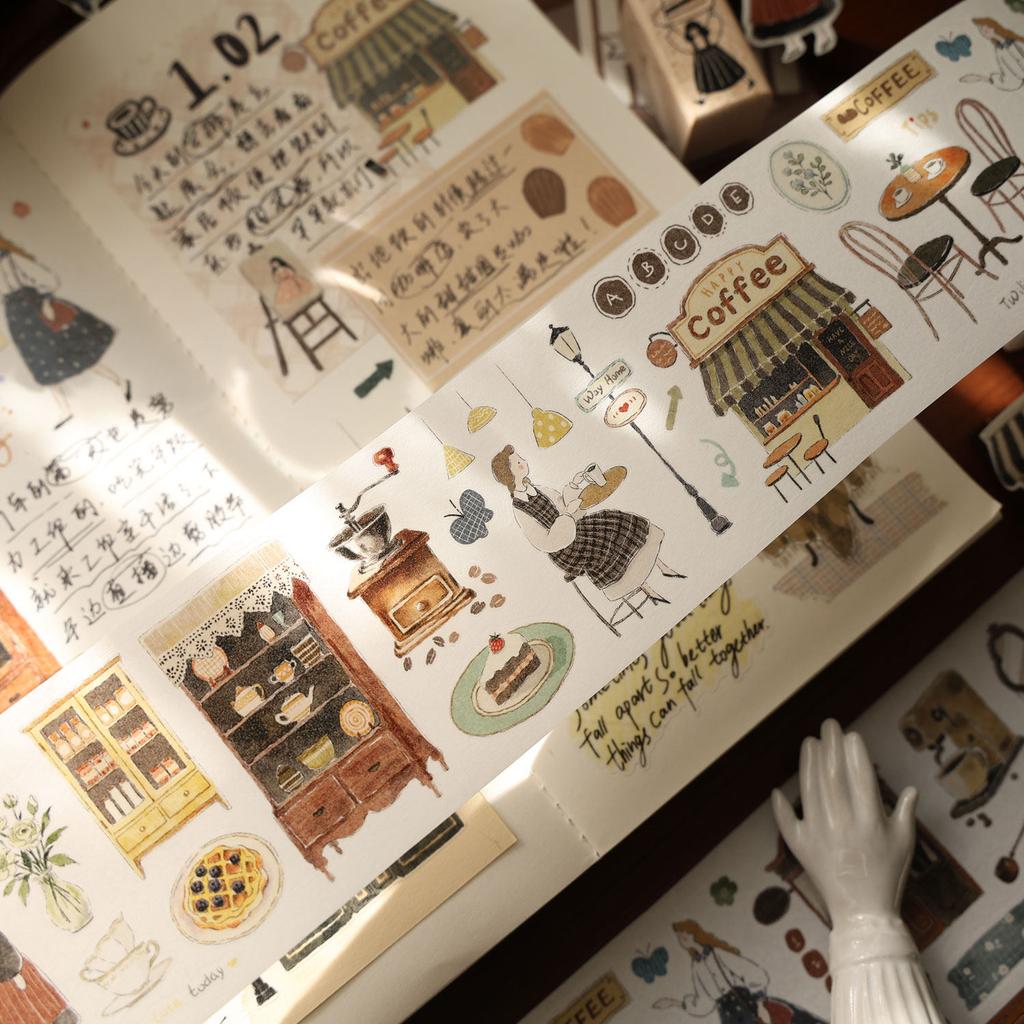 Cute Girl Tea Time Journal Scrapbook Diy Project PETwashi Pet Tape Roll Maste Die Cut