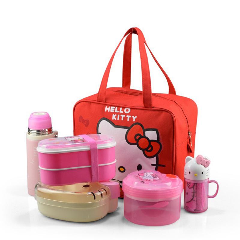 Каваий Сумка для ланча Hello Kitty Милая Мультяшная Водонепроницаемая Сумка для бенто Портативная Сумка-тоут Сумка для косметики Косметичка Для девочек