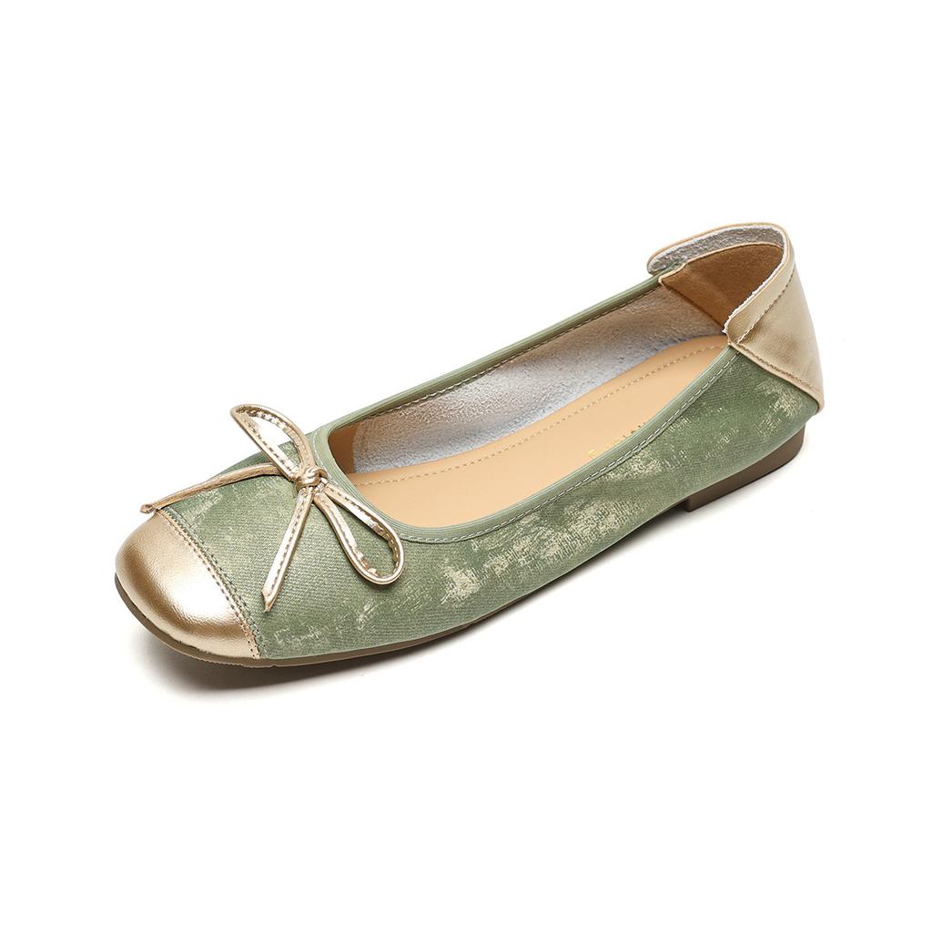Weiwei Girl 336-1 Французские одинарные туфли Женские туфли на плоской подошве с бантом Бабушкины туфли Мягкая подошва Светлый носок Серебряные туфли Мэри Джейн