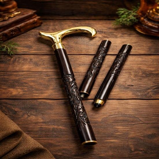 Victorian Style Brass Handle Wooden Walking Stick, Antique Cane