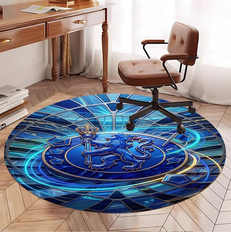 Chelsea Football Club Pattern Round Rug, Indoor/Outdoor Mat, for Picnic, Gameroom, Bedroom, Office, Living Room, Home Decor Carpet, Birthday Gift