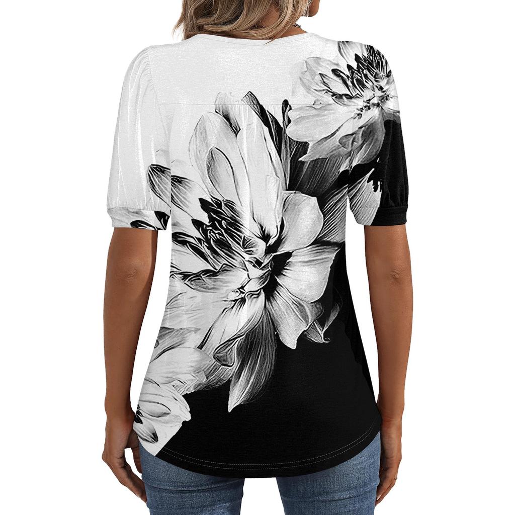 Женские пышные туники с короткими рукавами, топы, плиссированные блузки с воротником, повседневные свободные весенне-летние футболки