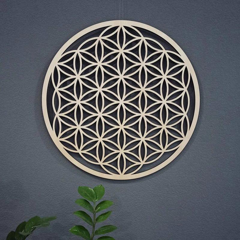 1Pc Chakra Flower Of Life Natural Symbol Kinds Wood Round Edge Circles Carved Coaster For Stone  Set Diy Decor