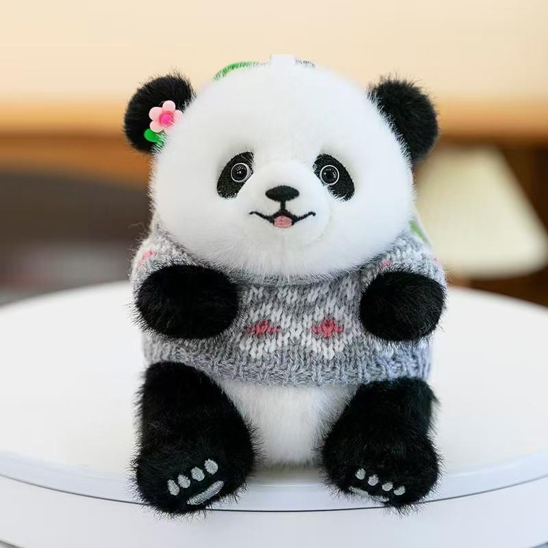 Panda Wear Sweater Plush Toy Cartoon Stuffed Animal Keychain Decoration Bag