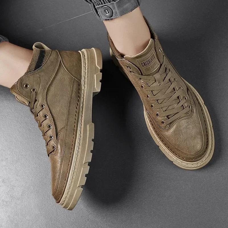 Осенние мужские ботинки, качественная кожаная мужская повседневная обувь, высокие мужские ботинки на толстой подошве, мужские мокасины в британском стиле, Botas Para Hombre