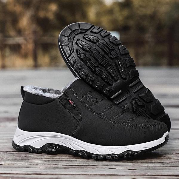 Winter Men Plush Warm Shoes Casual Cotton Shoes Comfortable Flat Slip On Cotton Boots Man Daily Leisure Walking Shoes