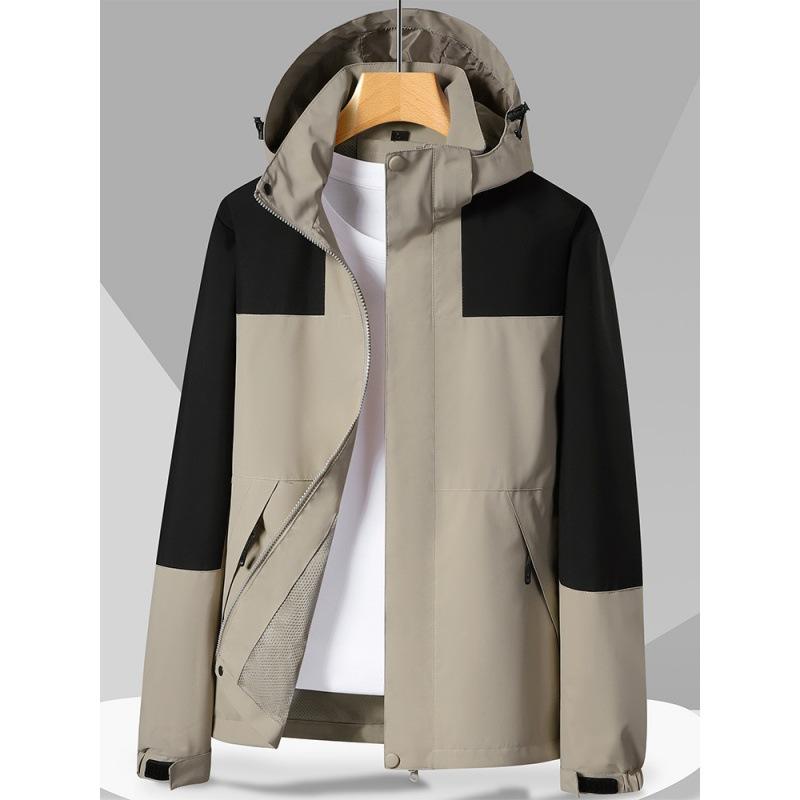 New Single-layer Jacket Trendy Breathable Outdoor Thin Jacket Removable Cap Windproof Waterproof Trench Coat Men
