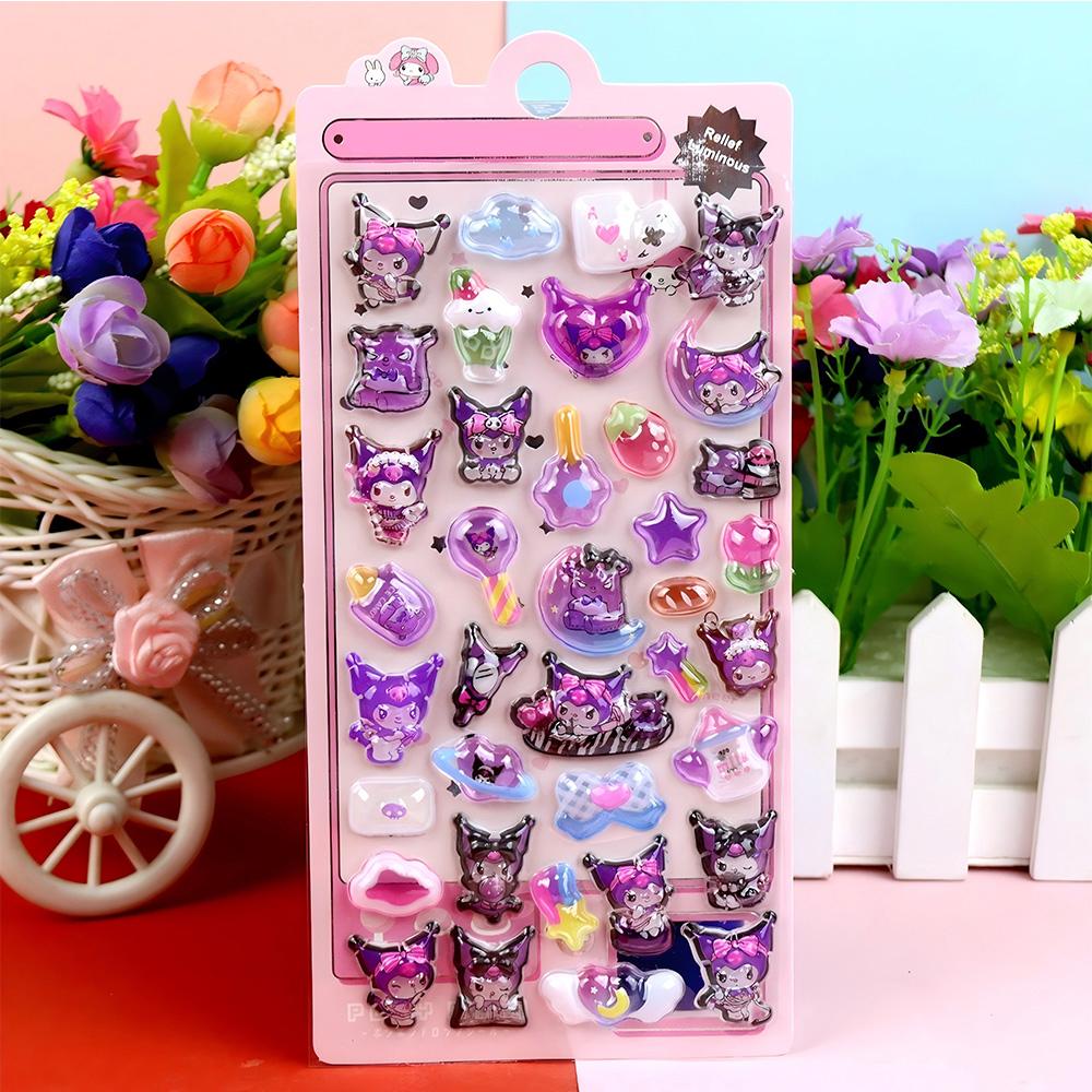 Милые светящиеся 3D рельефные стикеры Sanrio Куроми Синнаморолл Моя Мелоди Пузырчатые наклейки Мультяшные стикеры-украшения для награды Игрушки
