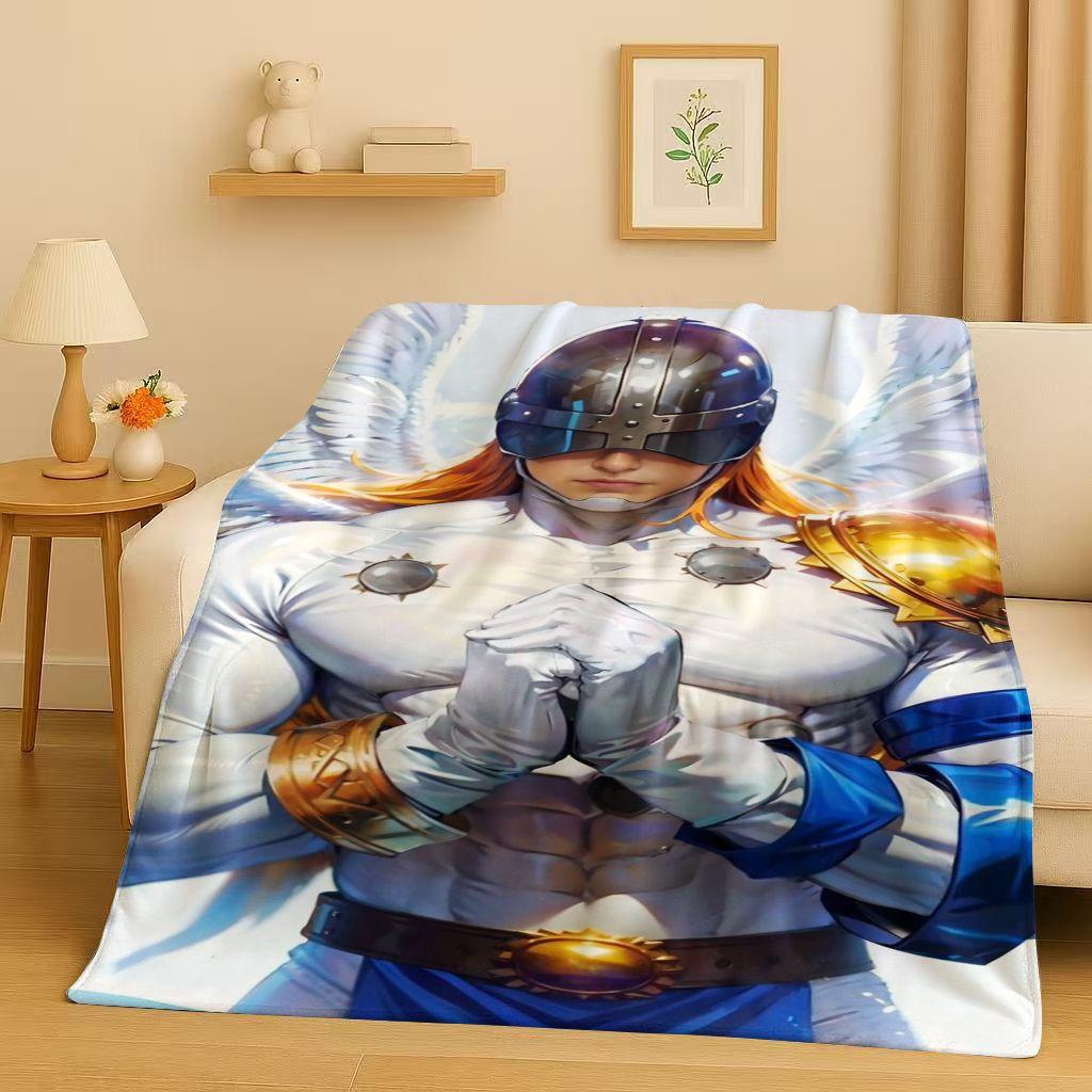 Retro Cartoon Digimon Adventure Angemon Flannel Blanket,Soft Warm Plush Throw for Home Bedroom Bed Sofa Cover Picnic Office Kids
