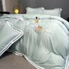 Комплект из четырех предметов из стираного шелка, высококачественное постельное белье из ледяного шелка, вышитое одеяло, покрывало, простыня, комплект из трех предметов