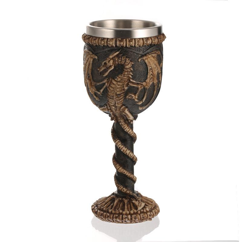 Mug Resin Dragon Skull Tea Wine Cups Stainless Steel Gothic Medieval Goblet Gift