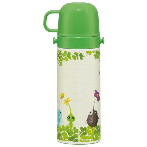 Skater Children's Water Bottle, 2-Way, 470ml (Direct Drinking) or 430ml (Cup Drinking), Pikmin Design, Stainless Steel, Insulated, Lightweight, Sports