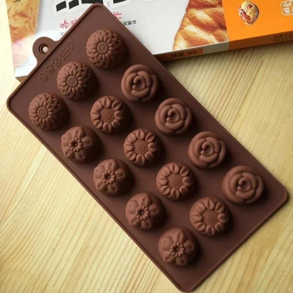 Non Stick Different Styles Chocolate Molds Silicone 15 Cavity Molds 100% Food Grade Silicone Moulds For Chocolate Gummy Candy
