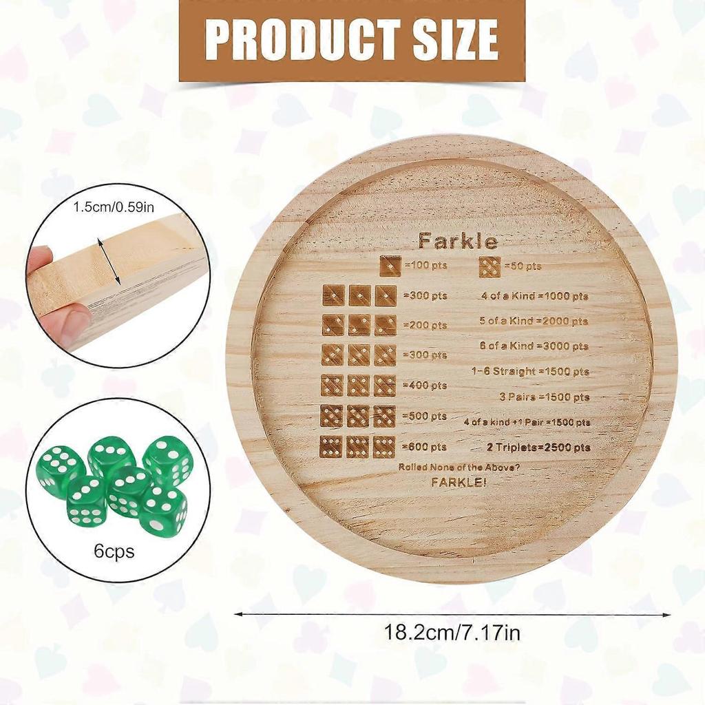 7 Inch Farkle Dice Tray, Wooden Dice Tray for Farkle Classic Dice Game with 6