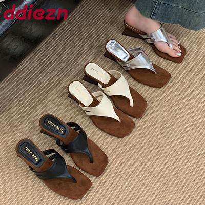 Модные летние весенние женские танкетки, шлепанцы, женские тапочки, обувь, модные с квадратным носком, женские танкетки на каблуке, тапочки, обувь, шлепанцы