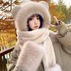 Cute Bear Hat Gloves Three In One Scarf Plush Hat for Women In Winter Riding Easy Outdoor High End Warm Hat