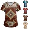 Women's Fashion Printing Short Sleeve V-neck Tops Working Pocket Blouse