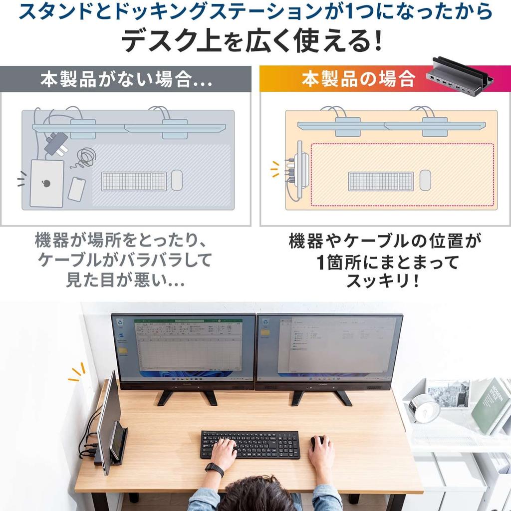 Док-станция Sanwa Direct с 2 экранами, 4K, HDMI, тип подставки PD, 100 Вт, совместимая с локальной сетью, 6 в 1, Type-C, USB3.2, Mac/Win 400-VGA018