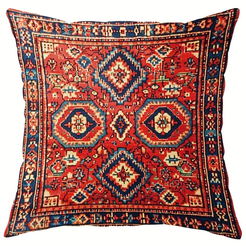 Exquisite Ethnic - Style Pillow Cover: Intricate Geometric Patterns In Vibrant Reds and Blues,Sofa Decoration Cushion Cover