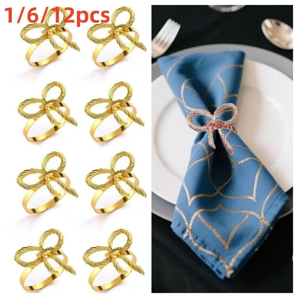 1/6/12pcs Gold Napkin Ring Buckles Metal Dinnig Table Decoration Fashion Napkin Holder Kitchen