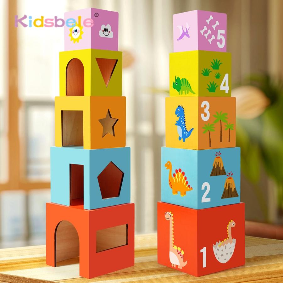 Puzzles Toys for Toddler 5PCS Wooden Box To Build and Stack Montessori Colours Numbers Recognition Toy With 24 Cards Logic Toy